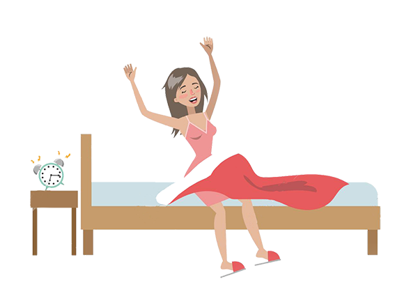 illustration of cartoon woman waking up feeling restful